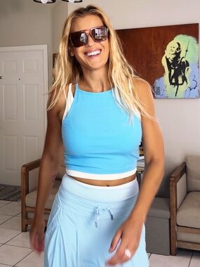 Women's Light Blue Cropped Tank Top with White Trim